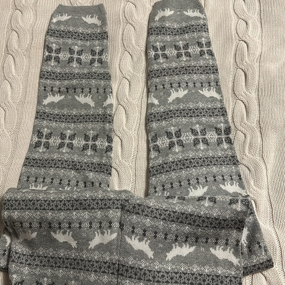 Grey White Fair Isle Print Winter Leggings Size L Xhiliration - Picture 8 of 8